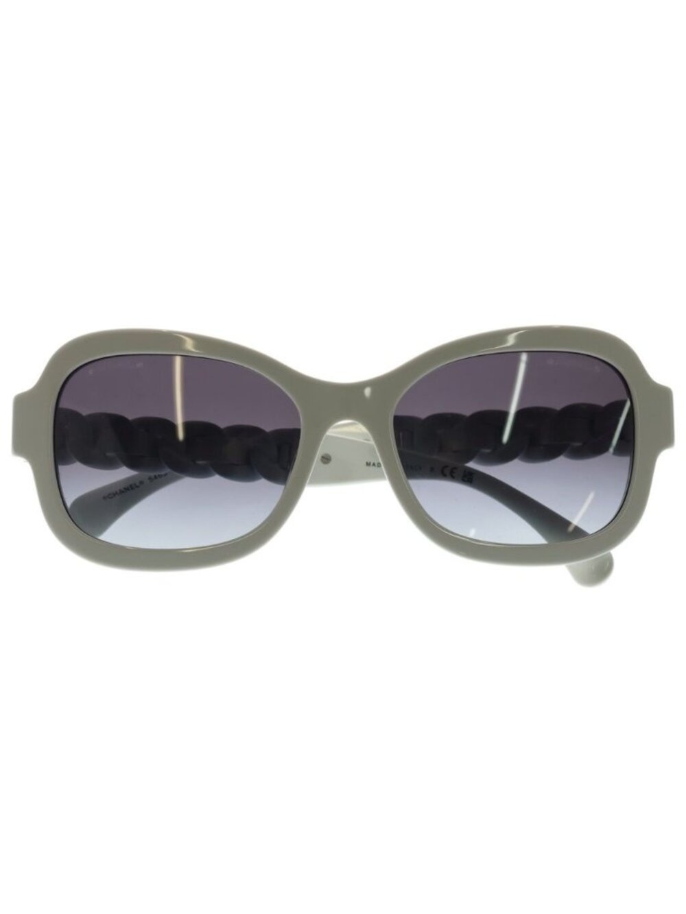 Chanel Chain Square Sunglasses Eyewear White Frame Black Lens 55